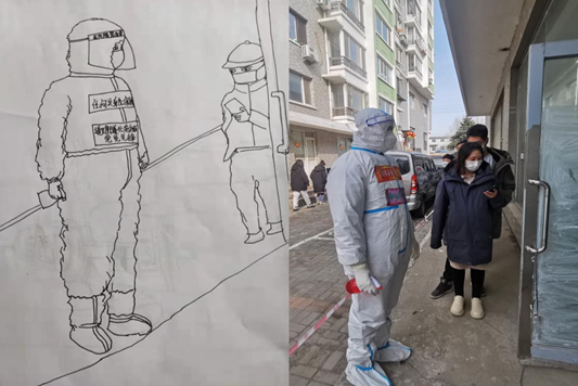 沈阳10岁女孩用简笔画致敬抗疫英雄